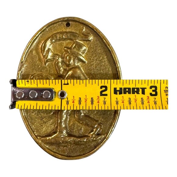 Vintage 3" x 2" Brass Fire Association Horn Blower Alarm Fire Mark Plaque Medal - Picture 3 of 6